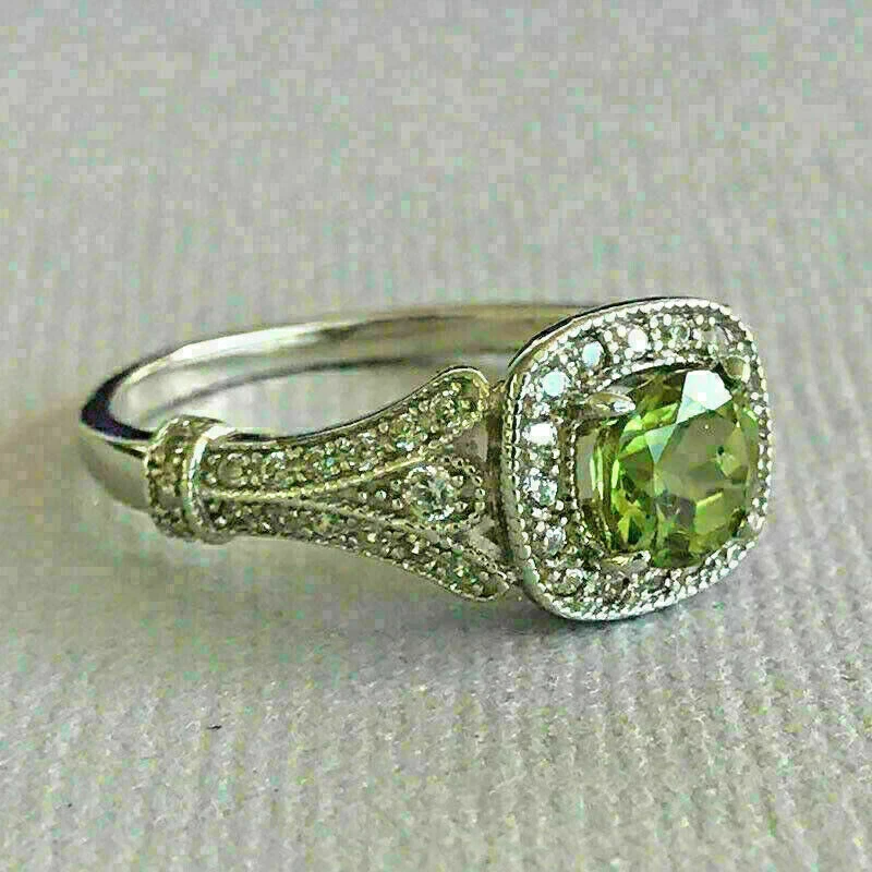 2Ct Round Cut Green Peridot Halo Women's Engagement Ring 14K Whiye Gold Finsh - Image 3 of 4
