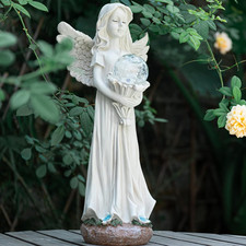16.3" Guardian Angel Garden Statue Solar Powered Light Outdoor Decor Memorial Gi