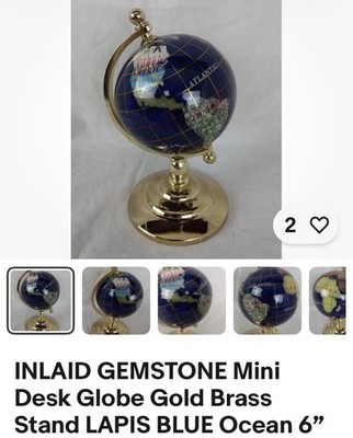 KUGEL MINI DREHBARE SCHREIBTISCHPLATTE MESSING UND INTARSIEN EDELSTEIN LAPISBLAU