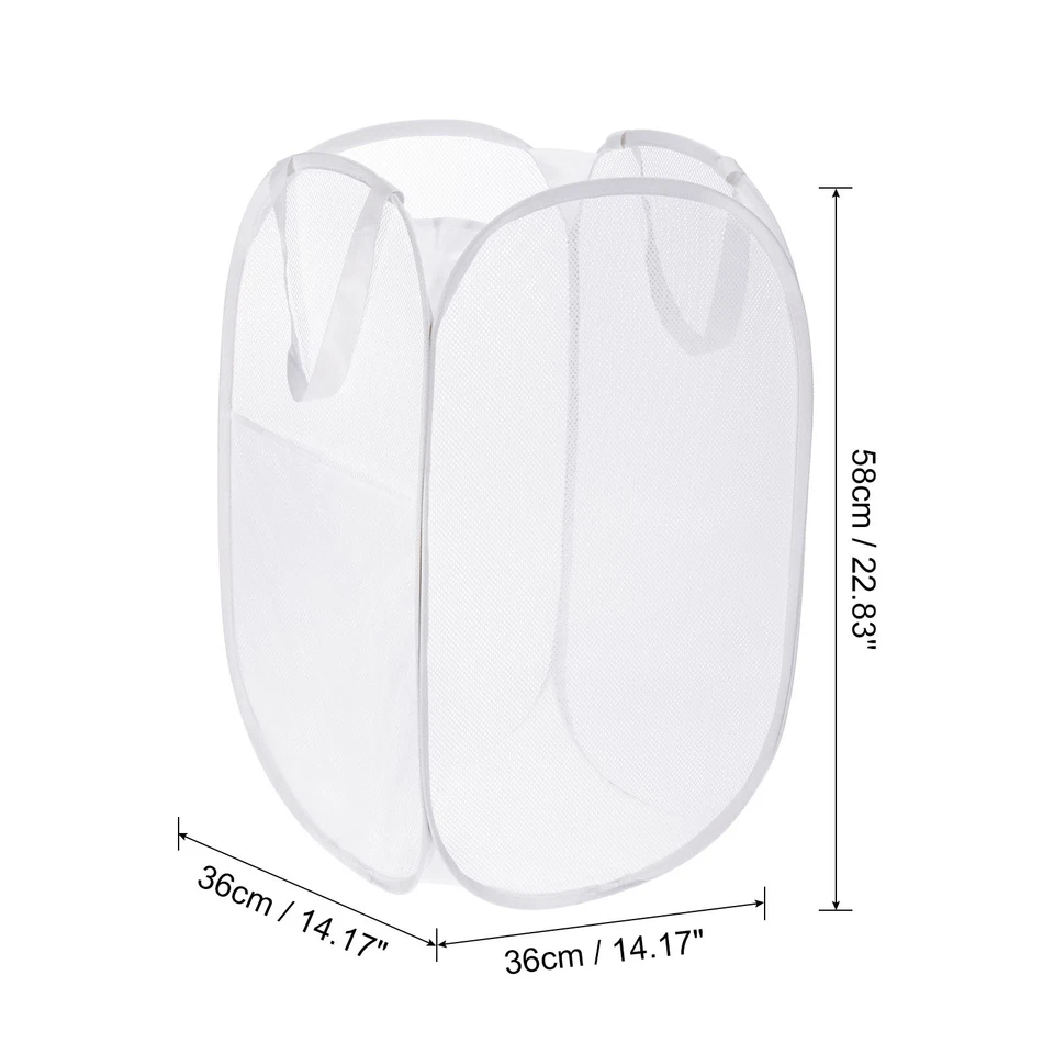Mesh Laundry Hamper, Collapsible Laundry Baskets Bag, White - Image 2 of 4