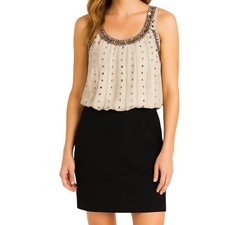 As U Wish Dress Womens M Black Beige HOCO Sleeveless Beaded Cocktail Party NEW
