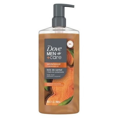 Dove Men+Care Body Wash Sandalwood + Cardamom Oil to Rebuild Skin.