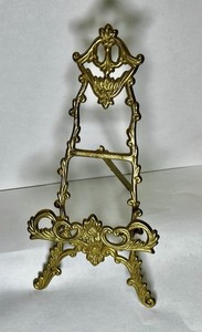 Vintage Cast Brass Ornate Photo/Book Tabletop Easel 9" Tall