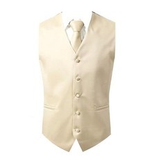 Oliver George 3pc Men's Solid Formal Waistcoat Tuxedo Dress Vest Large Beige