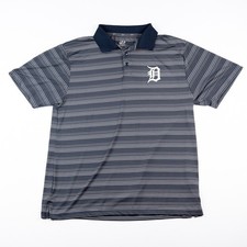Detroit Tigers Dynasty Striped Polo Shirt Navy Blue Size Large MLB