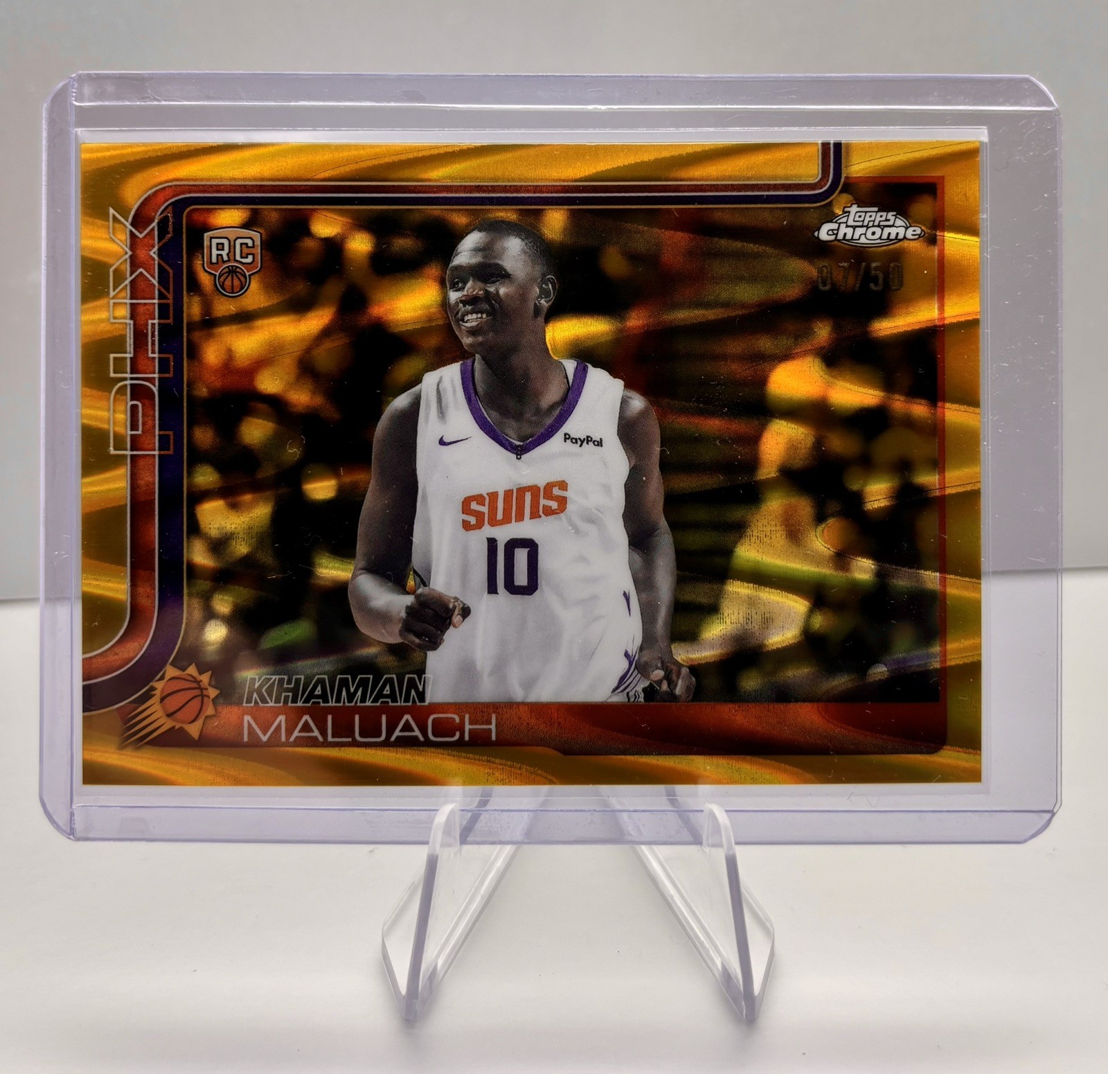 2025-26 Topps Chrome Khaman Maluach #260 Gold RayWave Refractor #7/50 (RC) Suns
