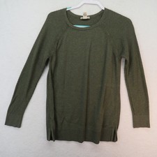 Loft Outlet Womens Olive Green Raglan Textured Sleeve Crewneck Sweater Large