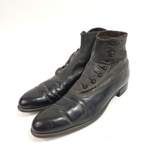 Antique Edwardian Adult Mens Black Leather Side Button Shoes