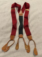 Vtg Polo Ralph Lauren Red Green Brown Leather Suspenders