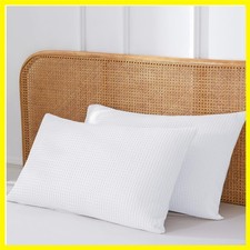 100 Cotton Waffle Weave Pillow Shams Standard Set of 2,600 TC Egyptian Cotto...