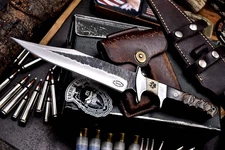 CFK Handmade 52100 Custom WOLF PAW SCRIMSHAW Bone Horn Sub Hilt Hunting Knife