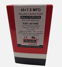 TOTALINE ROUND CAPACITOR P291-4574RS 370 OR 440VAC 50/60Hz, 45+7.5MFD