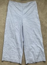 Talbots Linen Crop Pants Womens 14 Wide Leg Striped Blue Side Zip Career Preppy