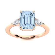 925 Sterling Silver Natural Aquamarine Anniversary Promise Three-Stone Ring