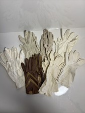 Lot Of 7 Vintage Women's Dress Gloves Size Small Cream, White, And Brown Fancy