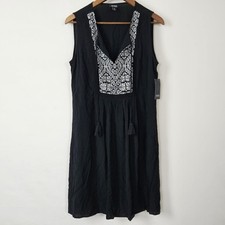 A.N.A. Black With White Embroidery Boho Style Sleevless Dress Size Medium NWT