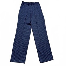 Vtg 60s 70s Houndstooth Blue Black Houndstooth Knit High Waist Stretch Pant M