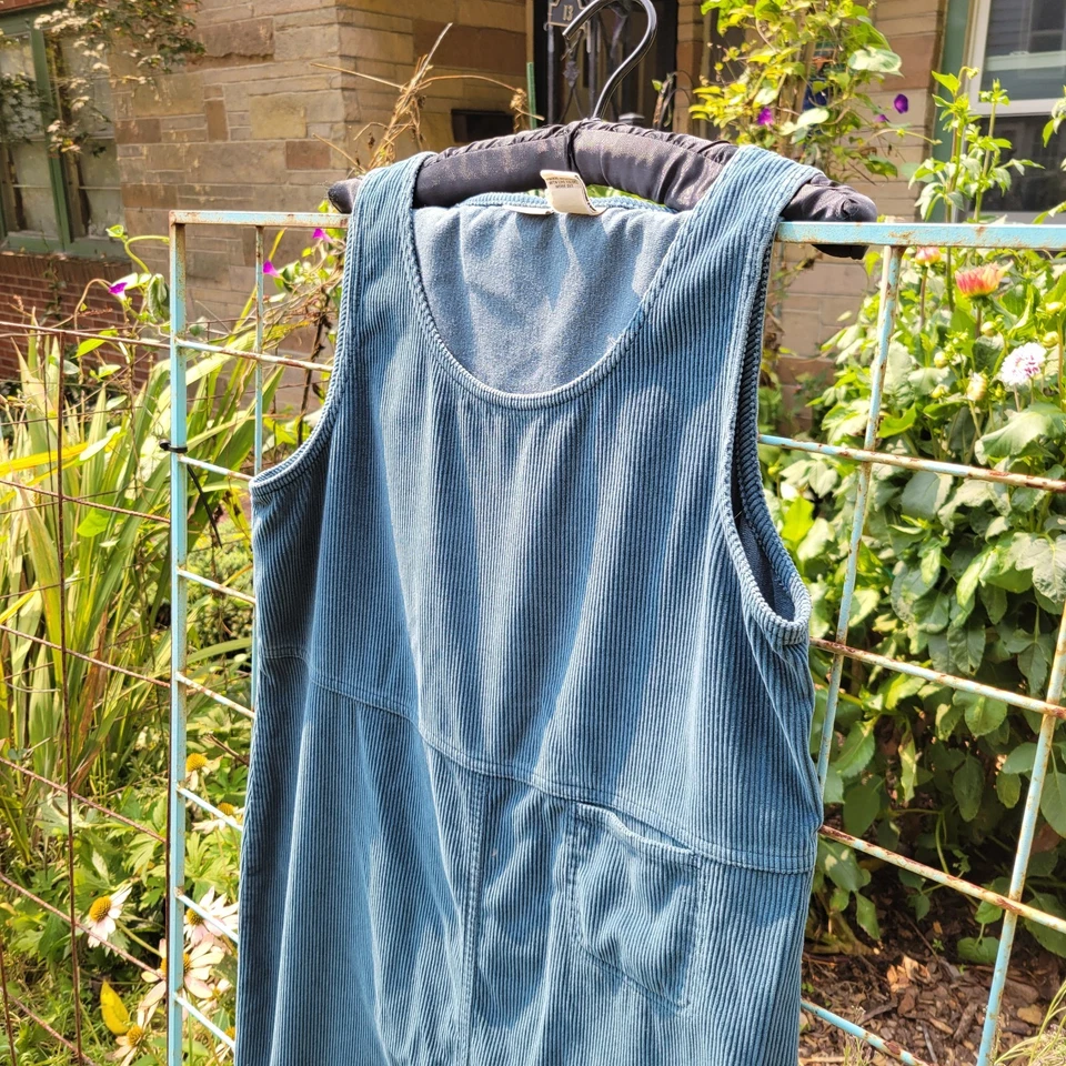 Vintage 90s LL Bean Green Wide Whale Corduroy Jumper Dress 10 cottagecore granny - Image 2 of 4