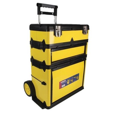 Werkzeugkoffer auf Rollen 3-teilig Schwerlast rollbar 580x345x670 mm Teleskopstiel