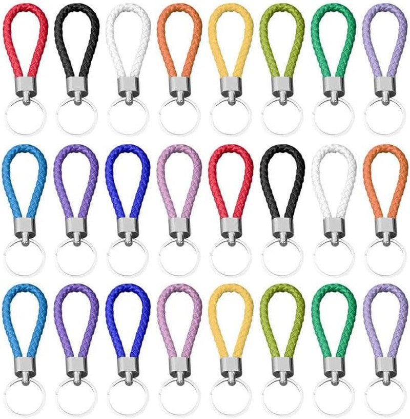 Paquete de 24 llaveros de cuerda de cuero, llavero tejido, llavero de correa tre