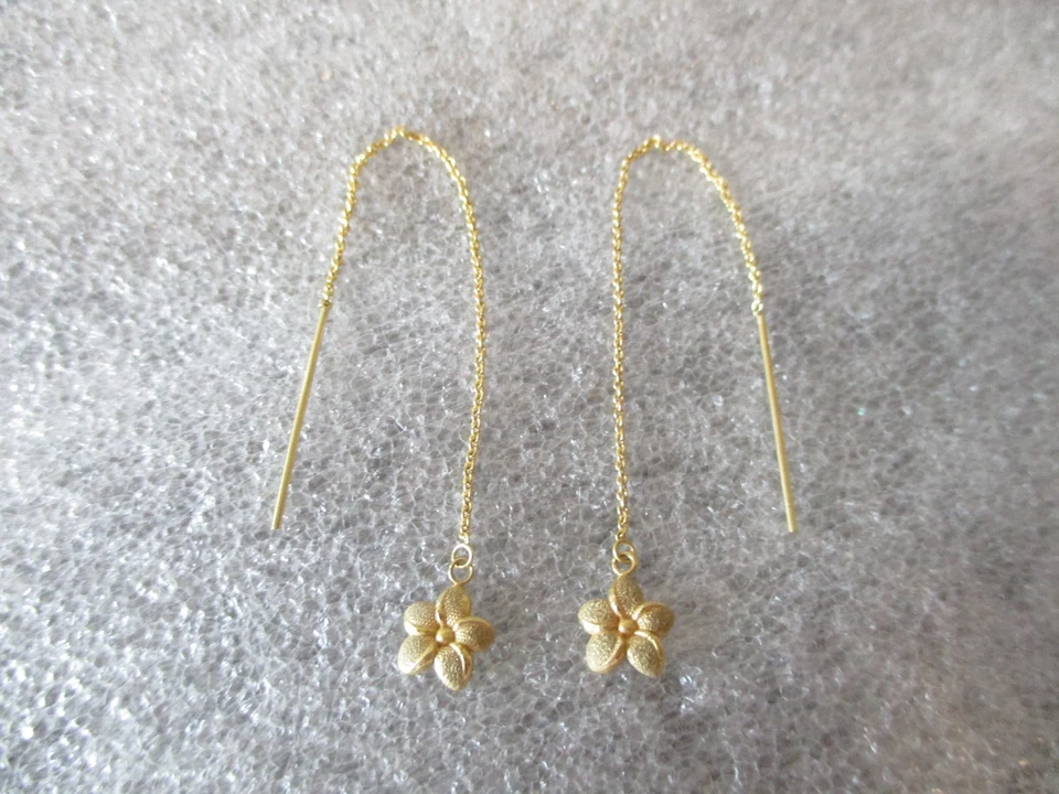 14K YELLOW GOLD FLOWER THREADER EARRINGS (CABLE CHAIN) - 0.95g - Image 2 of 4