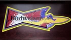 Budweiser Metal Tin Tacker Sign Vintage Beach Beer Ad Surfing Beach 90s 33x15