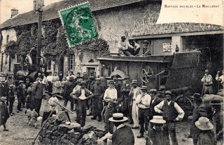 cpa: Le Meillorat Battage des Bés (Dampfmäher schöner Plan)