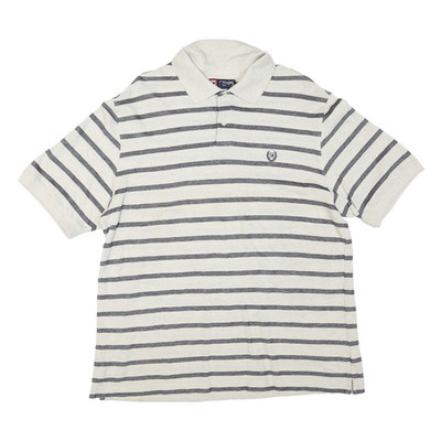 CHAPS Herren Polohemd L Creme-Grau Streifen Kurzarm Baumwollmischung Freizeit