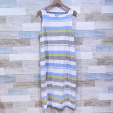 Joules Striped Midi Tank Dress White Blue Sleeveless Cotton Casual Womens US 12
