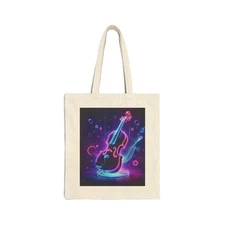 Cotton Canvas Tote Bag Neon Violin Music Instrument Design 1, Gift Everyday