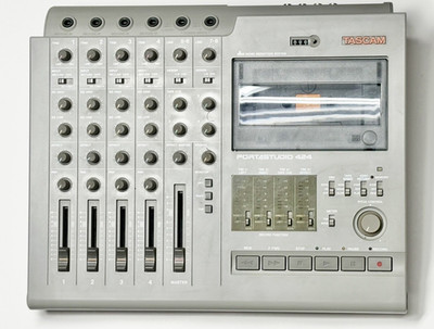 Tascam portastudio 424 4 track cassette recorder with power adapter and brochure
