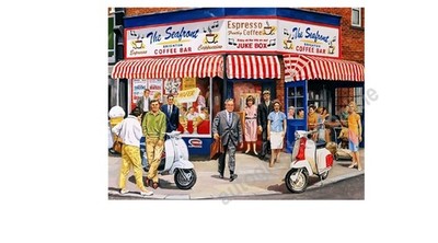 MODS AT THE SEAFRONT BRIGHTON ROLLER RETRO LOOK BLECHSCHILD PLAKETTE A6 A5 A4
