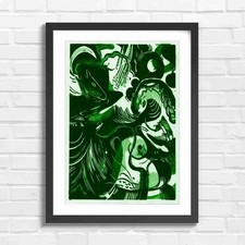 Bold Abstract Expressionist Art Green Framed Wall Art Print Large Picture Home