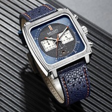 New Square Dial Chronograph Quartz Men's Watche Steel Monaco Style Watch