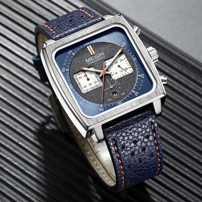 New Square Dial Chronograph Quartz Men's Watche Steel Monaco Style Watch