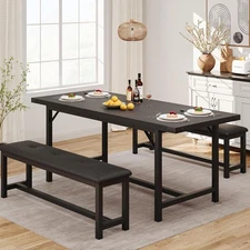 63 in Extendable Dining Table Set for 4-6 People 3-Piece Kitchen Table Set Black