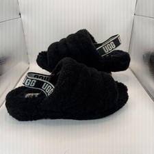 UGG Women's Fluff Yeah Sheepskin Cozy Flat Slingback Sandals Lounge Black Sz 9