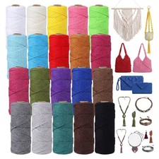 20 Rolls Macrame Cord 3mm x 875 Yards Cotton Rope 4 Strands Candy Colors
