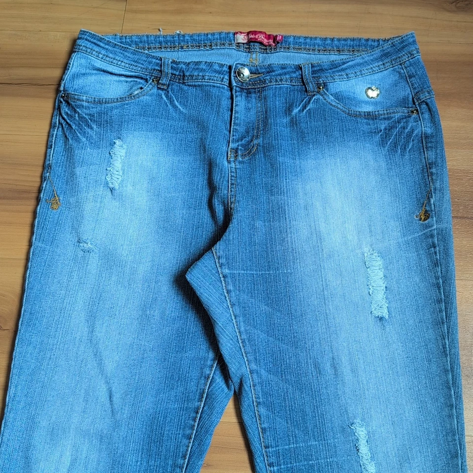 Pantalones Apple Bottoms vintage para mujer 18 tiro bajo bolsillos bordados Nelly años 90 Y2K Foto 3 de 4