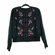 Vintage Embroidered Floral Toggle Button Cardigan Womens M Coquette Cottagecore