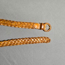 Italian Full Grain Leather Braided Belt Mens 40 Tan Woven Brass Buckle 1000