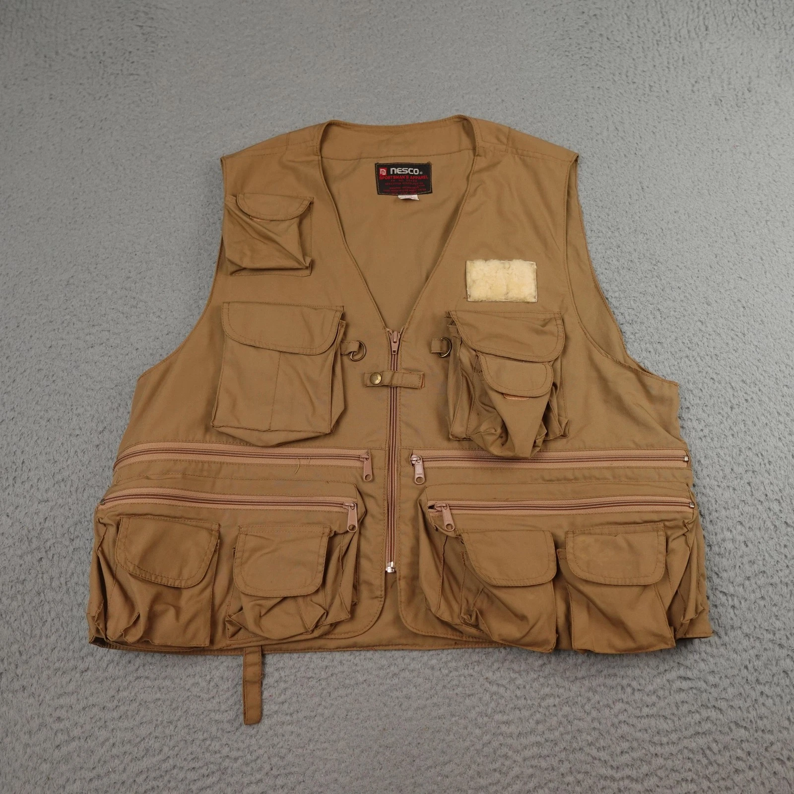 Vintage Nesco Sportsmans Apparel Vest Mens XL Tan Pocket Fishing Utility Outdoor