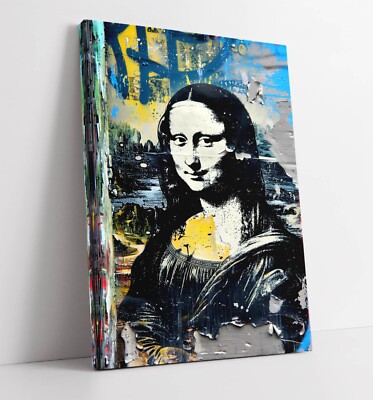 GRAFFITI MONA LISA COLLAGE - TIEF GERAHMTES LEINWANDBILD WANDBILD BILD DRUCK