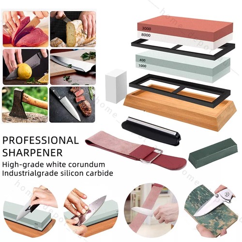 2X Whetstone Knife Sharpening Stone Water Wet Stone Set 400/1000/3000/8000 Grit - Picture 7 of 12