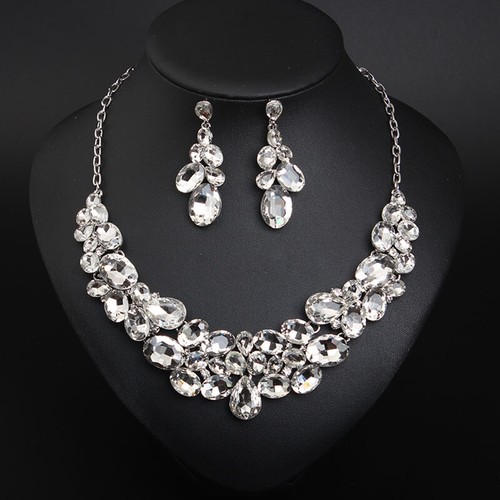 2pcs Set Elegant Women Luxury Crystal Choker Necklace Earrings Bridal Prom Gifts - Bild 441 von 743