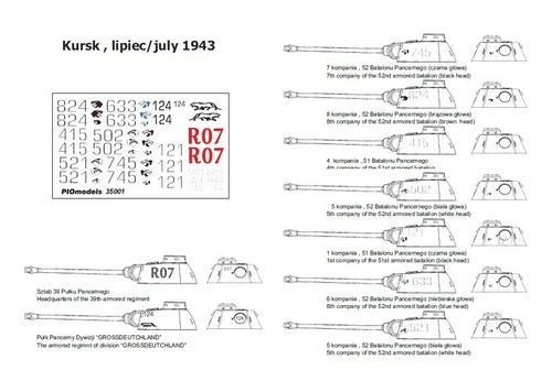 Kalkomanie / Decals PIOmodels 72035 PzKpfw V D Panther (Kursk 1943) skala 1:72 - Zdjęcie 2 z 2