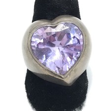 Vintage THAILAND 925 Sterling Silver  Purple Heart Shaped CZ Stunning Ring sz 7