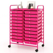 20 Removable Drawers Rolling Storage Cart Studio Organizer-Pink - Color: Pink