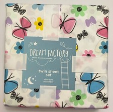 Dream Factory 3 Piece Twin Sheet Set, Sweet Butterfly  Flowers, New