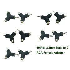 10x Audio Aux Splitter 3.5mm Stereo Male to 2 RCA Female Phono Adapter Connector